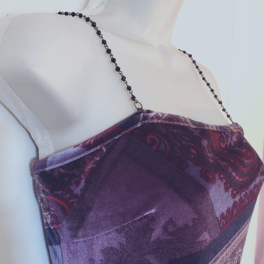 Vintage Rare Beaded Chain Spaghetti Straps Sexy Dress